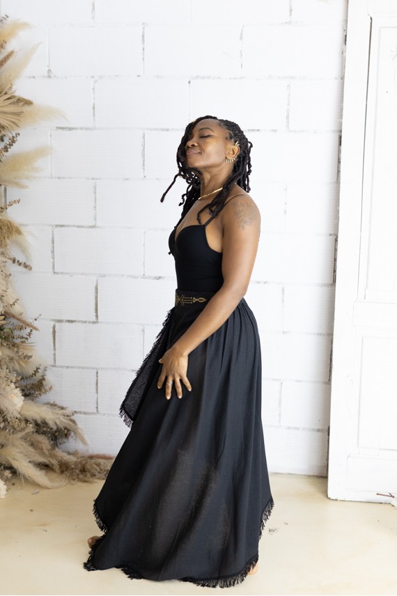 Falda Boho Asimétrica Algodón Orgánico Cintura Bordada