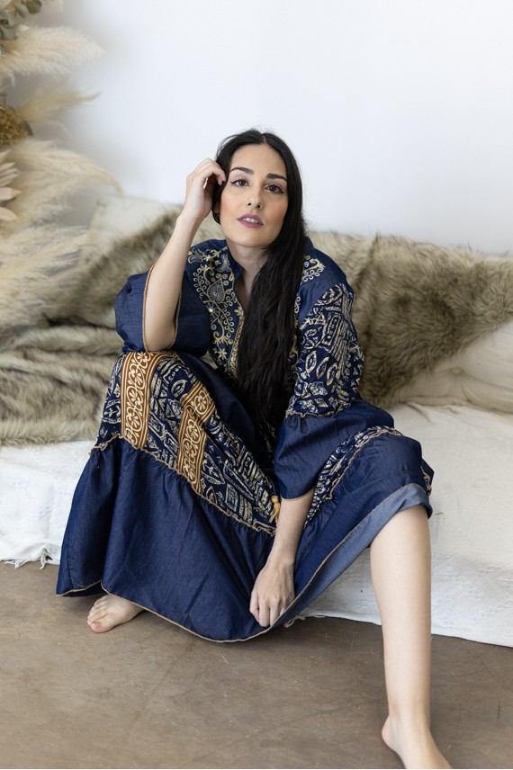 Vestido Boho Vaquero Algodón Orgánico Estampado Étnico