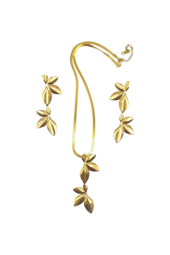 Conjunto Hojas de Oro Pendientes y Collar