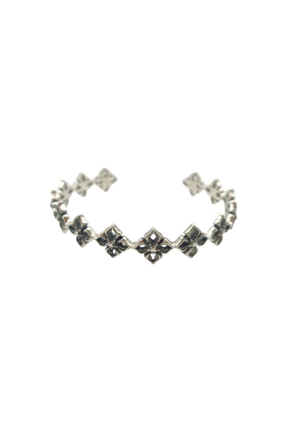 Pulsera Plata Rígida Abierta Flores