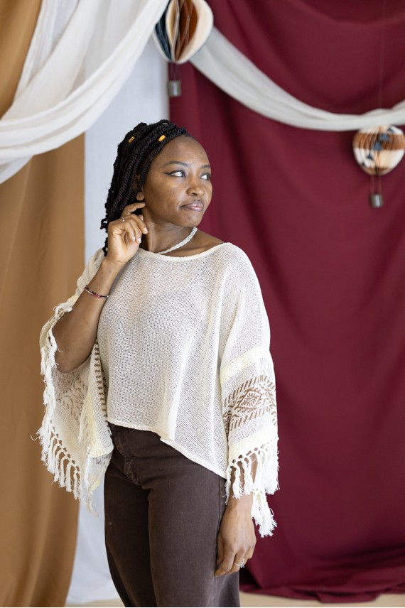 Blusa Boho Algodón Calado Flecos RB