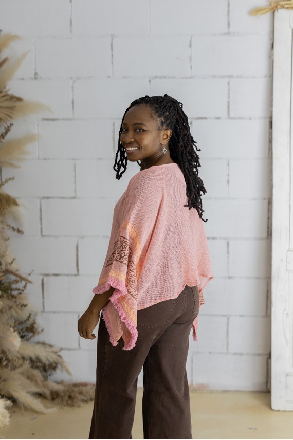 Blusa Boho Algodón Calado Flecos RB