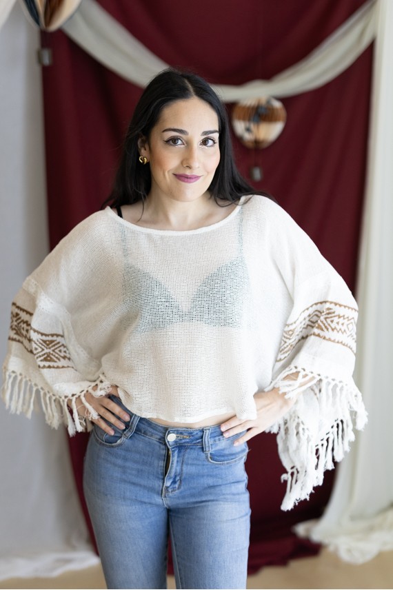 Blusa Boho Casapalma Algodón Calado Flecos