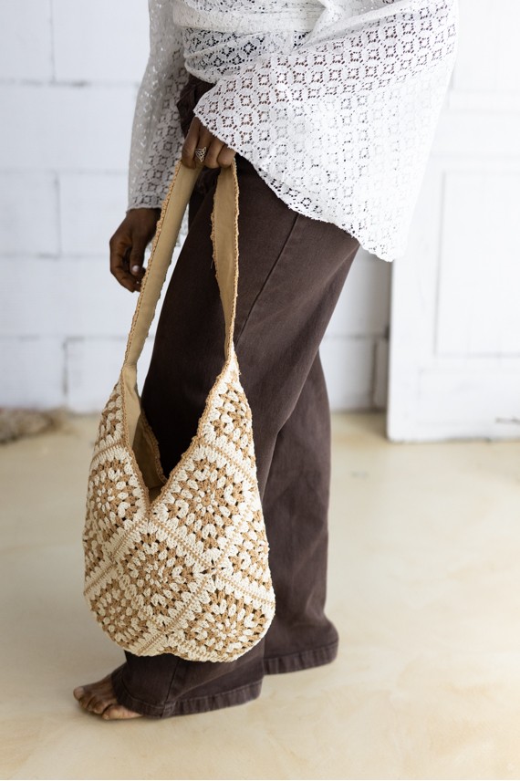 Bolso de Ganchillo en Algodón Beige y Marrón