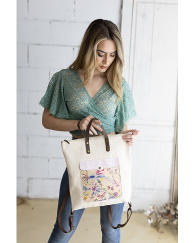 Bolso Mochila Flower Piel Reciclada