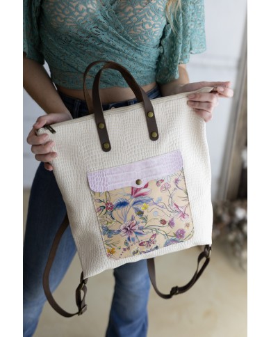 Bolso Mochila Flower Piel Reciclada
