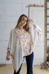 Blusa Poncho Bordada de Algodón Blanca y Nude