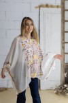 Blusa Poncho Bordada de Algodón Blanca y Nude