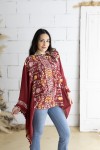 Blusa Poncho Bordada Algodón Burdeos