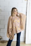 Blusa Poncho Bordada Algodón Negra