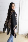 Blusa Poncho Bordada Algodón Negra