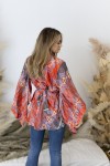 Blusa Apsara Estampado Geométrico Coral Cinturón