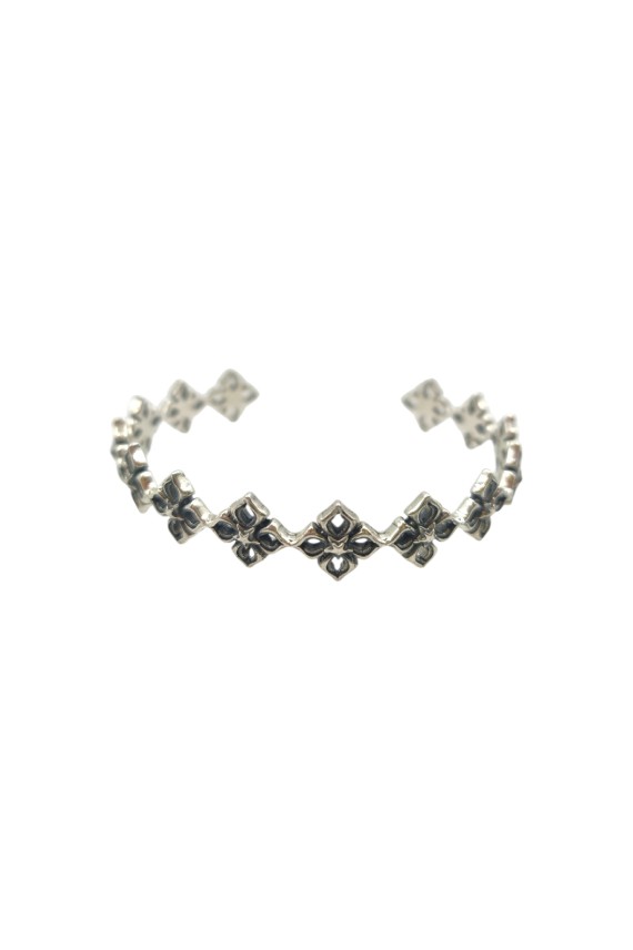 Pulsera Plata Rígida Abierta Flores