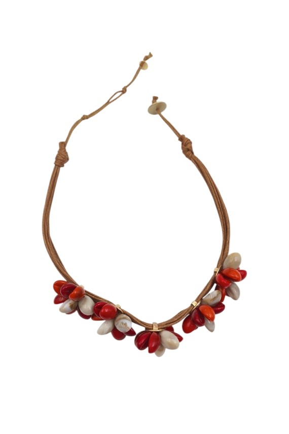 Collar Conchas Flores De Mar Tonos Fuego