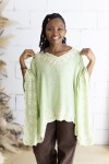 Blusa Mustt Verde agua Algodón Bordados y Escote Pico