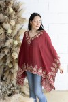 Blusa Mustt Burdeos Algodón Bordados y Escote Pico