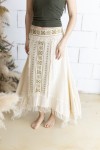 Falda Larga Asimétrica Algodón Nude Bordado Étnico