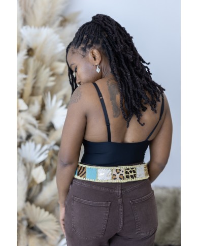 Cinturón Piel Patch Animal Print Hebilla Étnica 2