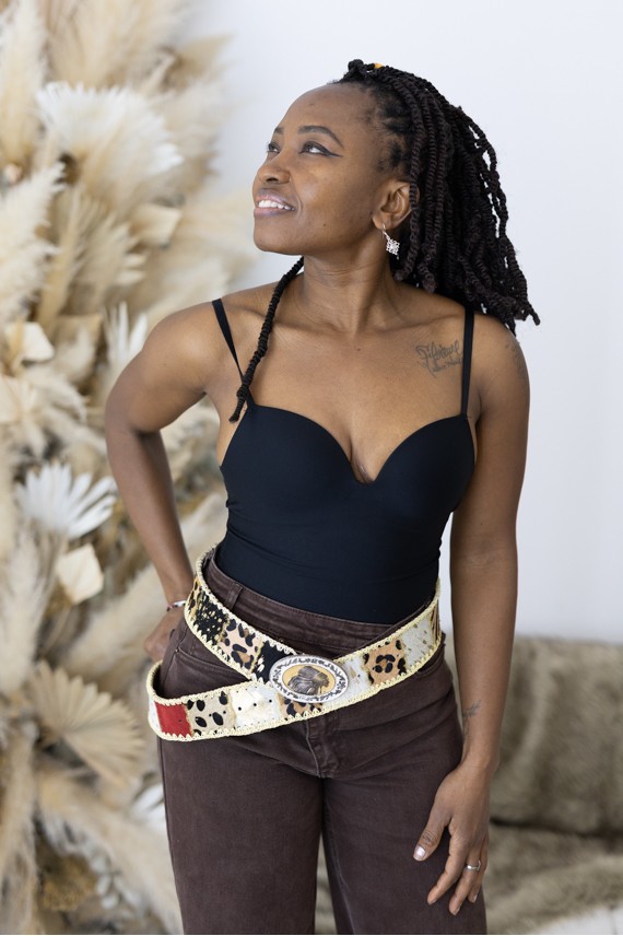 Cinturón Piel Patch Animal Print Hebilla Étnica 2