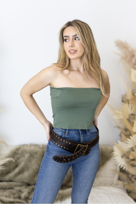 Cinturón Piel Sostenible Raíz Salvaje con Tachuelas y Hebilla Bronce