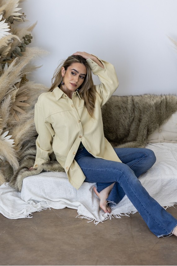 Chaqueta Oversize Algodón Beige Bordado Étnico