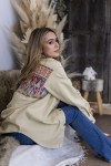 Chaqueta Oversize Algodón Beige Bordado Étnico