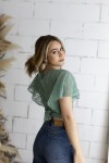 Top bolero cruzado algodón calado verde Manga corta vuelo