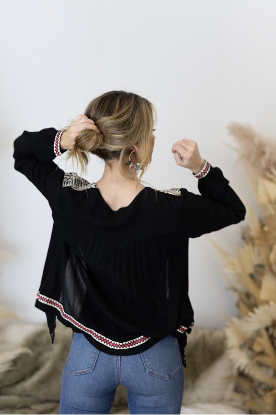 Chaqueta Boho Bambula Negra Cenefa Étnica