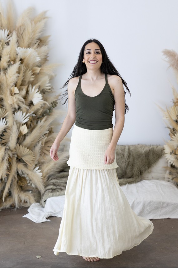 Falda Larga vuelo Boho Algodón con Sobrefalda de Punto Nude