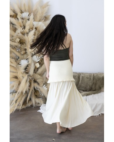 Falda Larga vuelo Boho Algodón con Sobrefalda de Punto Nude