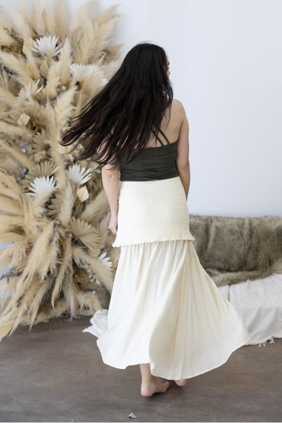 Falda Larga vuelo Boho Algodón con Sobrefalda de Punto Nude