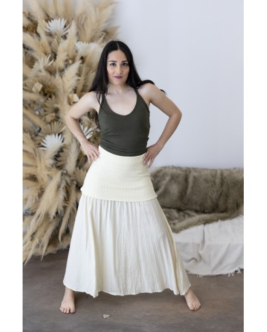 Falda Larga vuelo Boho Algodón con Sobrefalda de Punto Nude