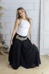 Pantalón Boho Ancho de Lino y Algodón Negro con Cintura Bordada
