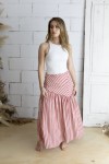 Falda Larga Algodón a Rayas Nude y Rojo Corte Asimétrico