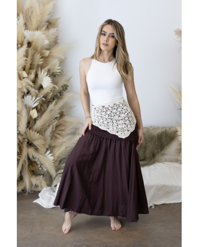 Pareo de Algodón Crochet Floral Triangular Beige