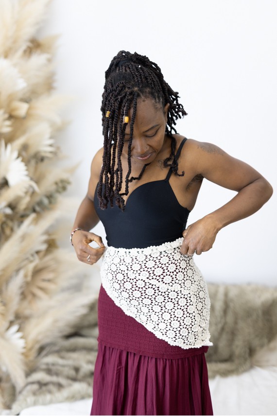 Pareo Algodón Crochet Floral Calado Geométrico Beige