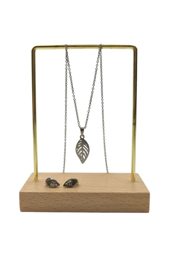Conjunto Acero Pendientes y Colgante Leaf