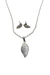 Conjunto Acero Pendientes y Colgante Leaf