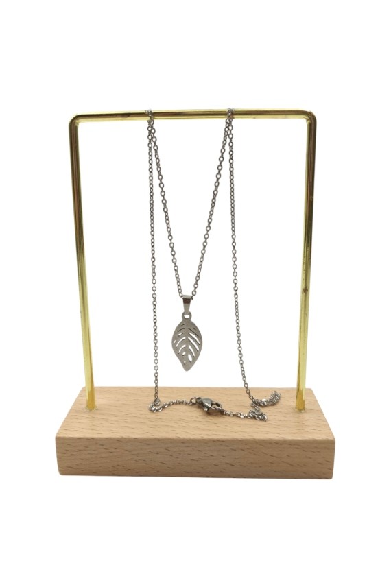 Conjunto Acero Pendientes y Colgante Leaf