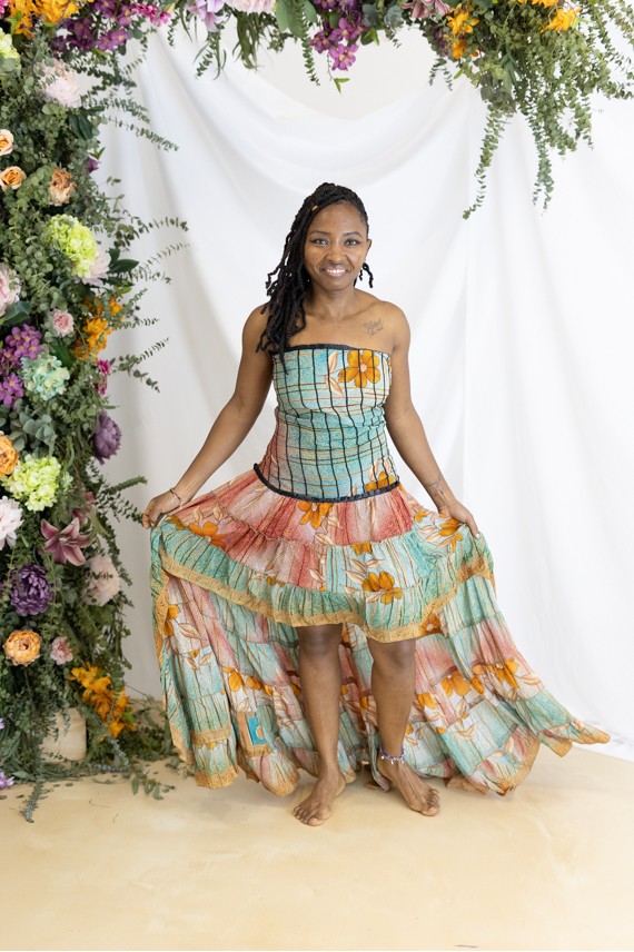 Vestido Asimétrico Seda Estampado Floral Sari Multicolor