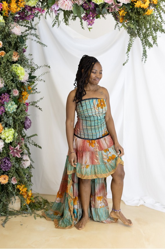 Vestido Asimétrico Seda Estampado Floral Sari Multicolor