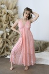 Vestido Largo Boho Rosa Algodón Calado Espalda Descubierta
