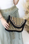 Bolso Cartera Boho Negro con Abalorios y Flecos