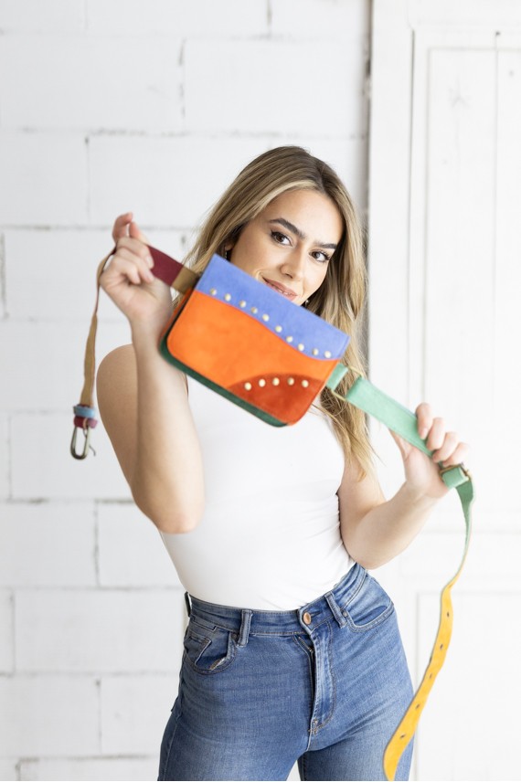 Riñonera Jaipur Ante Patchwork con Tachas Bronce