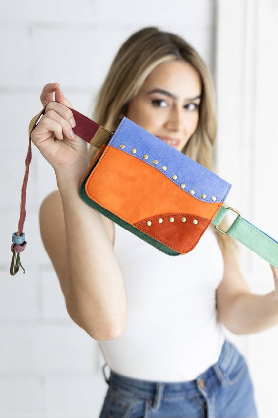 Riñonera Jaipur Ante Patchwork con Tachas Bronce