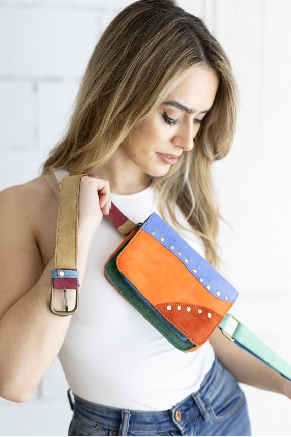 Riñonera Jaipur Ante Patchwork con Tachas Bronce