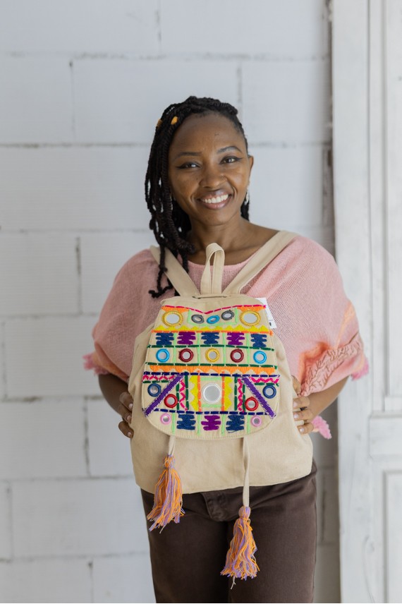 Mochila Jaipur Algodón con Bordados y Espejos