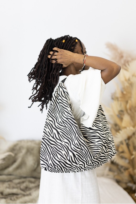 Bolso Shopper  Algodón Estampado Cebra Asa Corta