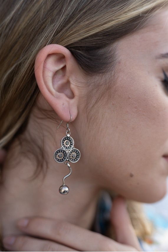 Pendientes Plata Trébol Tres Círculos Bola Colgante