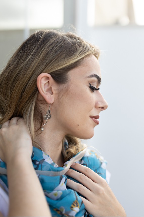 Pendientes Plata Trébol Tres Círculos Bola Colgante